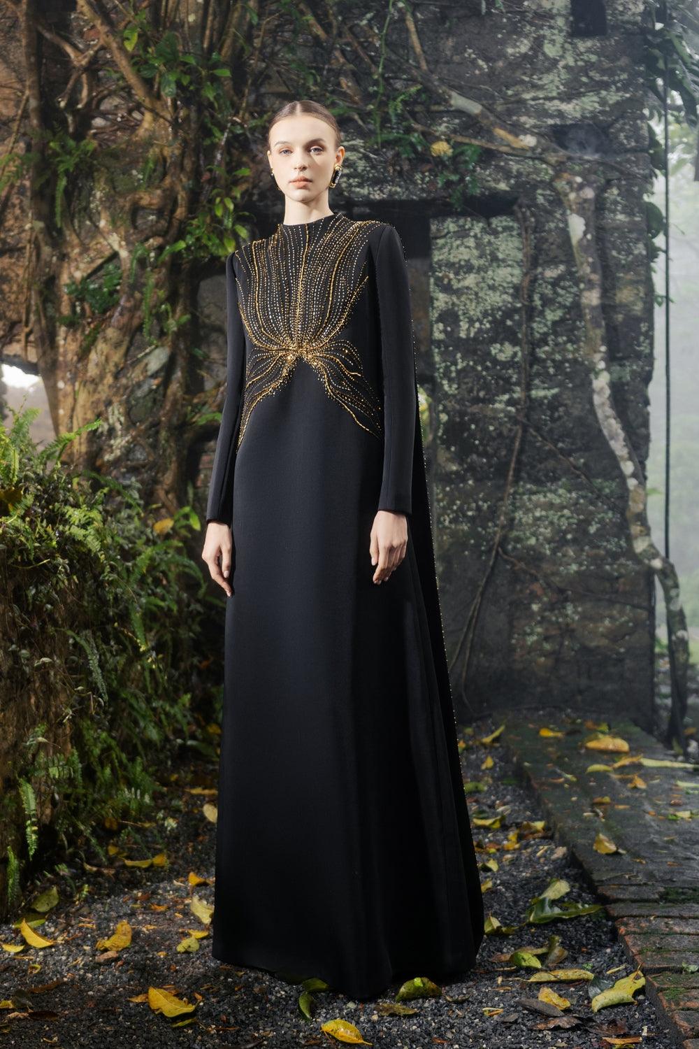 Long Flap Crystal-Embellished Dress